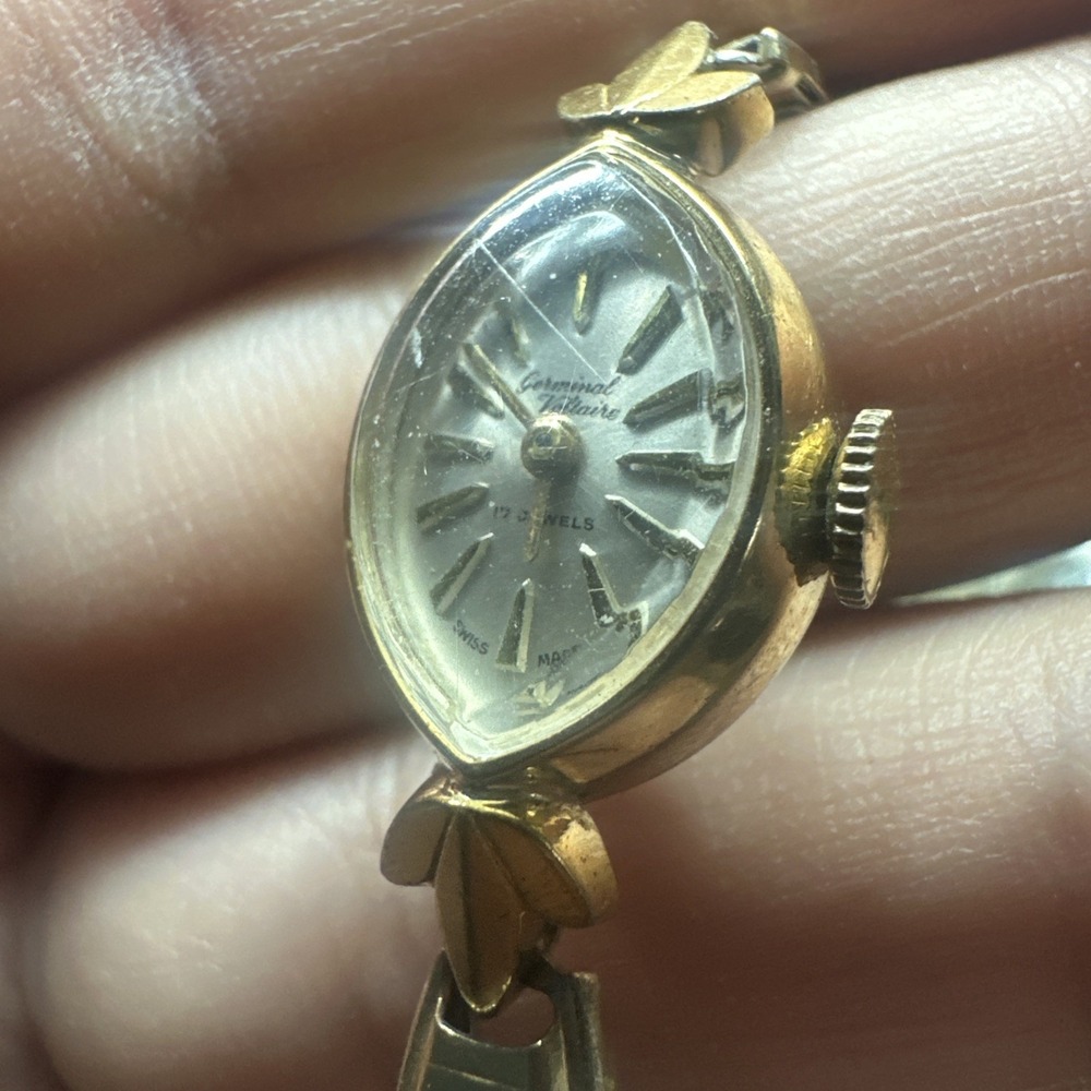 Works VTG Germinal Voltaire 17J Swiss Manual Wind Ladies Watch Gold Tone FIT 5in - Picture 10 of 11